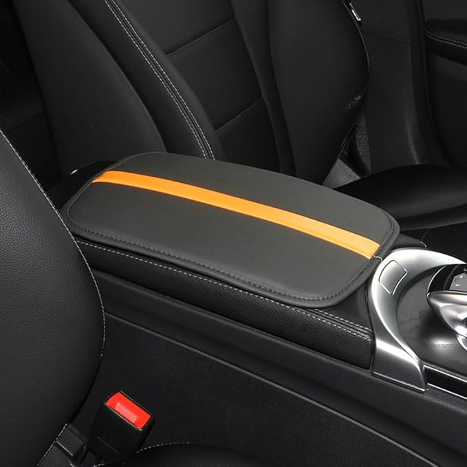 Car Armrest Seat Box Mat, PU Leather Center Console Cover, Universal Waterproof Car Interior Accessories, Arm Rest Box Protector Cushion Pad for Most Vehicle (Orange)