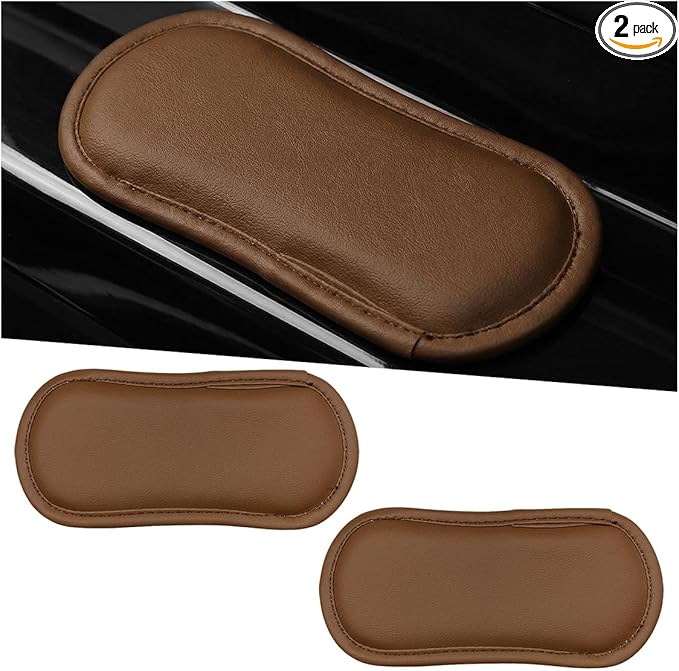 Craedli 2PCS Car Door Armrest Pads, Soft Leather Memory Foam Comfortable Center Console Knee Cushion, Universal Relieve Fatigue Vehicle Interior Elbow Support Accessories for Most Cars (Brown)