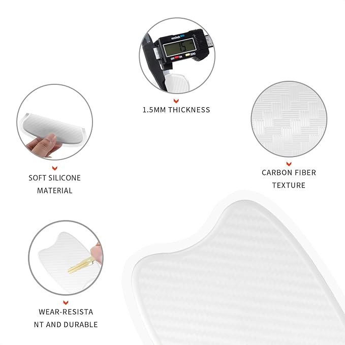 TANGSEN 4Pcs Universal 3D Carbon Fiber Texture Automotive Door Cup Handle Recess Paint Protector Cover Scratch Non-Marking Silicone Personalize Pad Sticker (White, S)