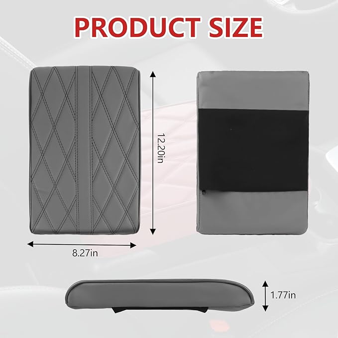 Memory Foam Car Armrest Cushion, 13"×8.3"×2" Leather Car Armrest Cover Pad, Auto Center Console Cover, Universal Vehicle Arm Rest Cover Protector, Interior Car Accessories (Gray)