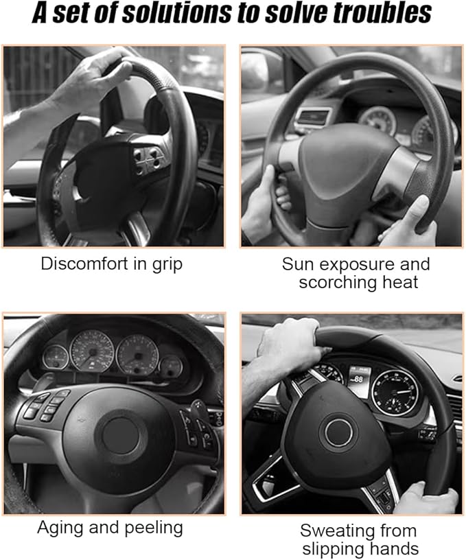 Car Steering Wheel Cover, 15 Inch Leather Anti-Slip Breathable Vehicle Steering Wheel Protecter with Comfortable Feel, Automotive Interior Accessories, Universal for SUV Sedan Truck (Wine Red)