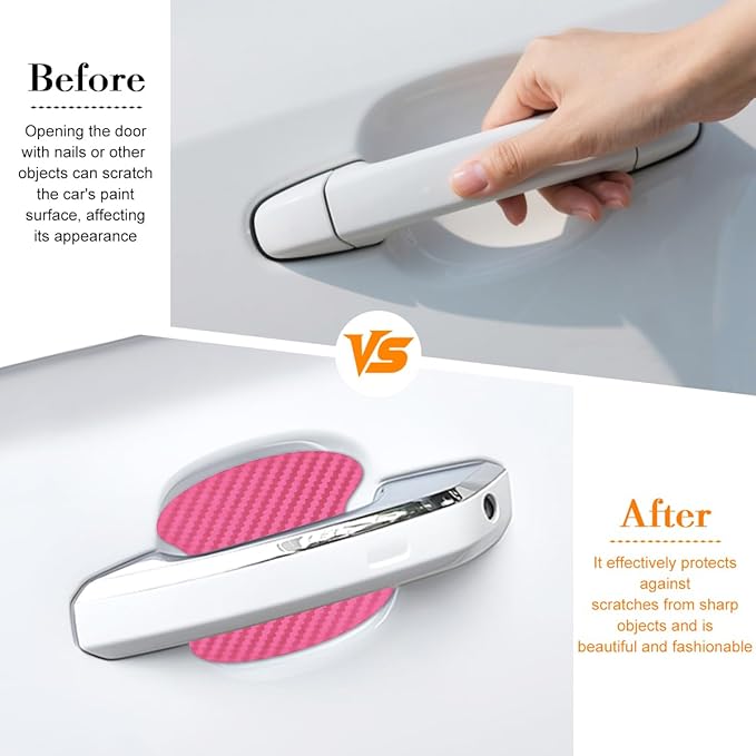 Car Door Handle Cup Scratch Protector, 4PCS 3D Carbon Fiber Vehicle Handle Bowl Sticker, Automotive Exterior Door Cup Protection Decal, Universal for SUV Caravan Automobile (Pink)