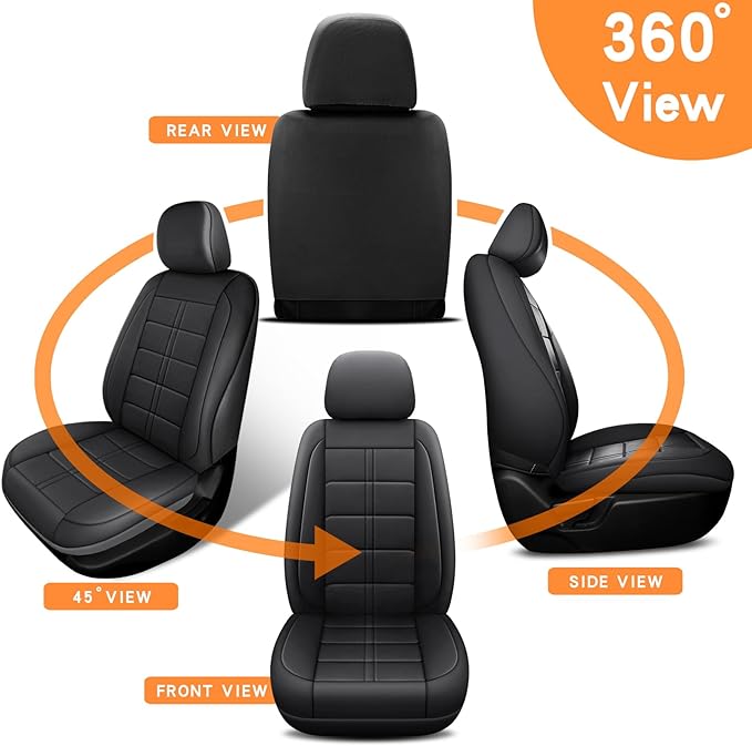 crossmiles Faux Leather Car Seat Covers Full Set, Foam Seat Cover for Car, Universal Car Seat Protector with Waterproof and Breath Fit for Cars, Trucks, SUV, Vans (Black Square)