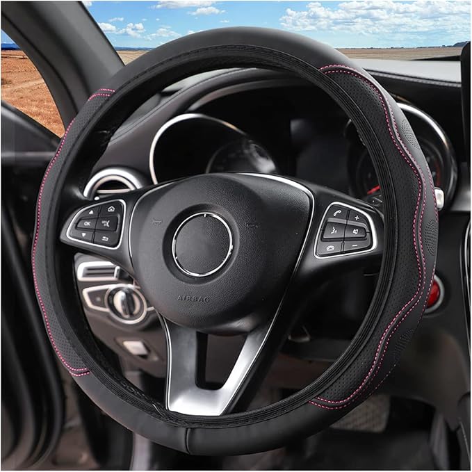 LoyaForba Car Steering Wheel Cover, Non-Slip Microfiber Leather Steering Wheel Cover, Breathable Vehicle Soft Handle Protector, Universal Automotive Interior Accessories for Women Men Girls (Pink)