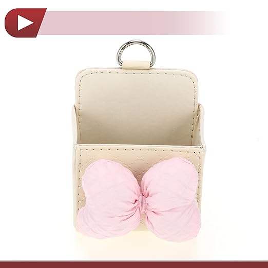 1 Pcs Car Trash Can Hanging Trash Bin 3.5" Length 2.0" Width 4.3" Height Pink Beige Faux Leather