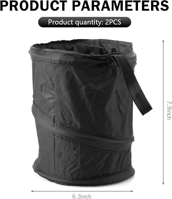 Shakas Car Trash Can, Pop-up Collapsible Car Trash Bin, Waterproof Hanging Car Trash Bag, Portable Foldable Multifunctional Accessories Car Trash Bin (Black)