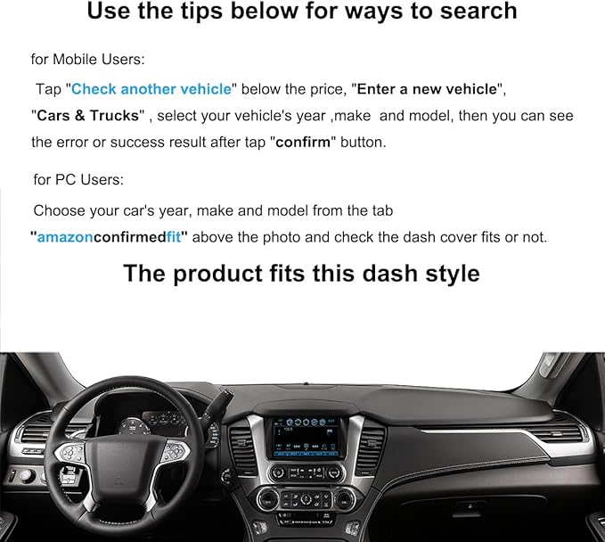 Yiz Dashboard Mat Dash Cover Custom Fit for 2015-2020 Chevy Chevrolet Tahoe Suburban/GMC Yukon Without Forward Collision Alert, Without Head Up Display (Darkgray) J133