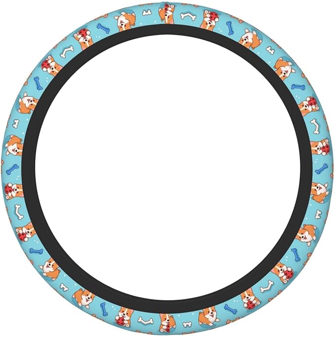 Corgi Small Dog Car Steering Wheel Cover, 15 Inch Steering Wheel Cover Stylish Decor for Most Cars