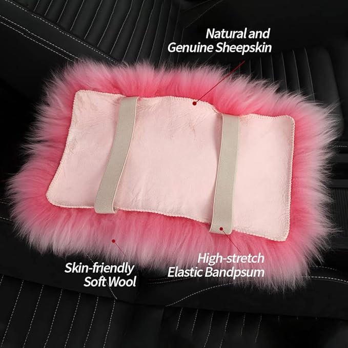 IRIWOOL Sheepskin Armrest Cover Auto Center Armrest Cover Car Soft Console Pad, Fluffy Wool Auto Center Console Cover for Most Car Arm Rest Decoration Protector 9 x 14 Inch (Long Wool, Khaki)