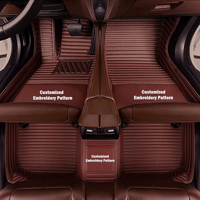 Custom Fit Car Floor Mats for Most Cars, SUVs, Trucks - Waterproof PU Leather All-Weather Floor Liners - Durable Anti-Slip Interior Car Accessories to Protect Vehicle Floors (Brown Strip)