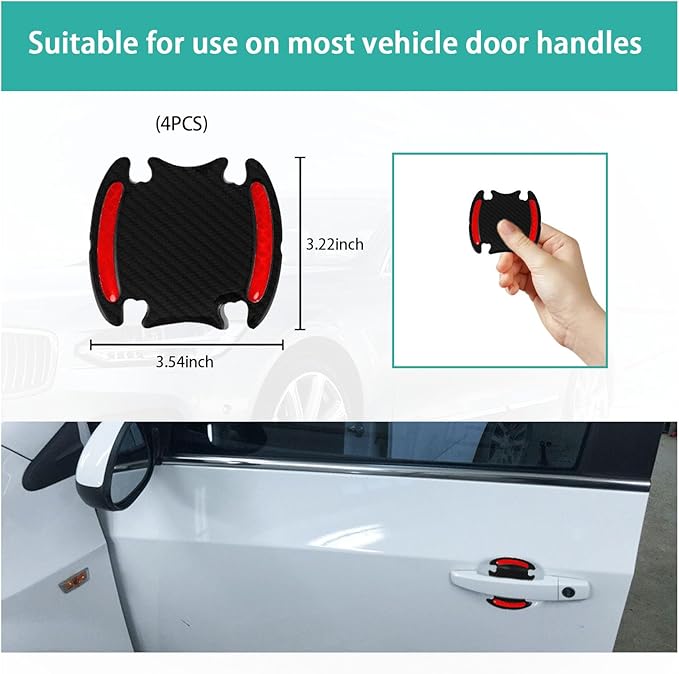 Augeny 4-Pack Car Handle Protectors, Universal 3D Carbon Fiber Auto Door Handle Paint Guard, Anti-Scratch Bowl Protective Film (Red)