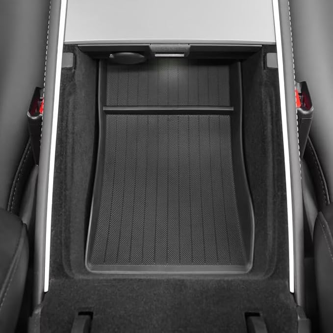 BurtyPokie Lower Center Console Organizer Tray for Tesla Model Y 2021-2024 & Model 3 2021-2023, Custom Fit Storage Box with Compartments, Bottom Console Organizer Accessories