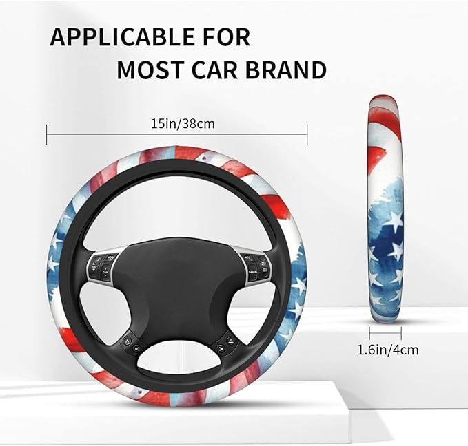 American Flag Cute Steering Wheel Cover Non-Slip Breathable Sweat-Absorbent Suitable for SUV Van Truck Car Universal Protection Accessories 15 Inch Suitable for Women Men