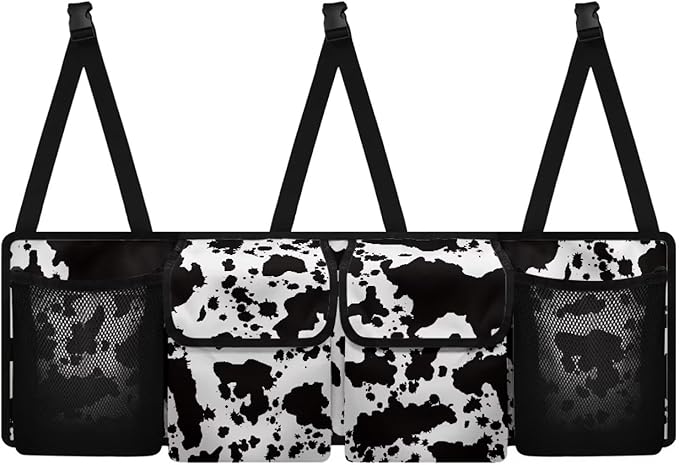 Cow Print Car Trunk Organizer and Storage Backseat Hanging Organizer, Washable Car Accessories Oxford Cloth Space-Saving Backseat Car Organizer for SUV/MPV/Truck/Sedan/Van