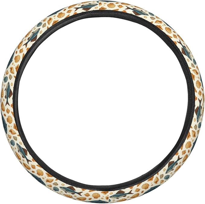 FeHuew Vintage Fish Gold Shells Steering Wheel Cover for Women, Girls 15 inch Universal Auto Car Anti Slip Wrap Steering Wheel Covers Fit for Vehicles, Truck, SUV