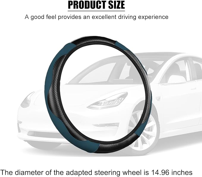 Carbon Fiber Car Steering Wheel Cover, 14.5-15 Inch Elastic Stretch Steering Wheel Guard, Sports Style Non-Slip Automotive Interior Accessories, Universal for Vehicles (Dark Green)