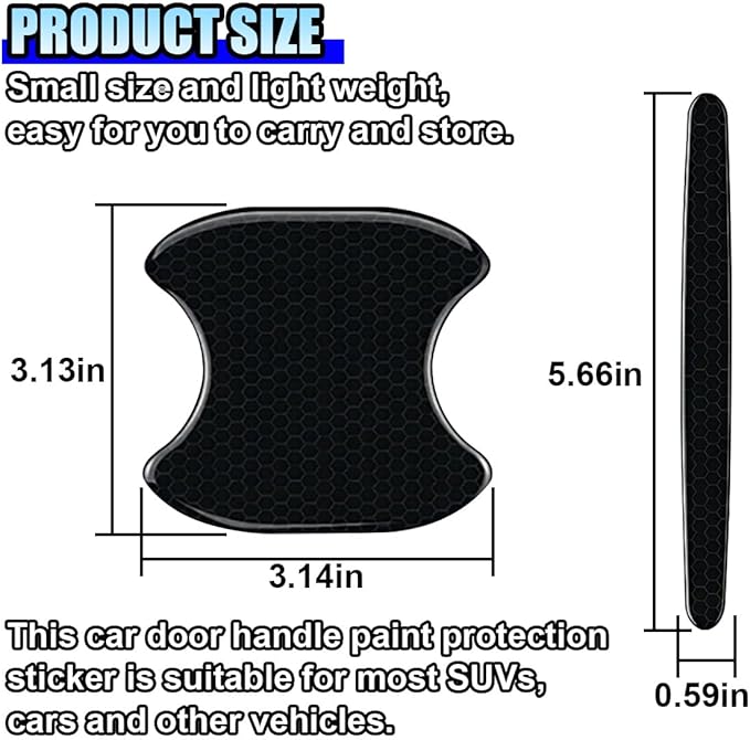8PCS Car Door Handle Bowl Sticker, Reflective Anti-Scratch Auto Door Handle Cup Protector, Self-Adhesive Door Side Handle Paint Protective Film, Universal Vehicle Decoration Accessory (Black)