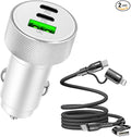 USB C Car Charger, 3-Port 82.5W Dual PD Fast Charging QC Vehicle Power Adapter Cigarette Lighter with Fast Charger Cable, Automotive Charging Accessories, Universal for SUV RV Truck (Silver)