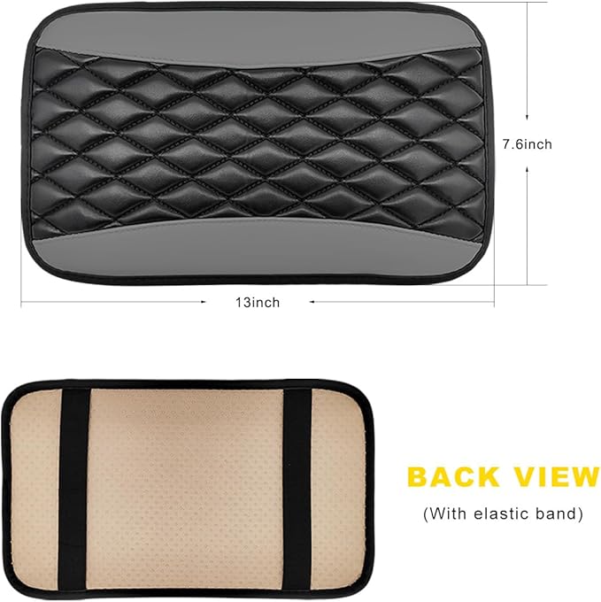 Car Center Console Cushion Pad, 12.6"×7.5" Waterproof Leather Armrest Seat Box Cover Protector, Soft Comfortable Anti-Scratch Arm Rest Console Pad for Most Cars Trucks SUVs (Gray)