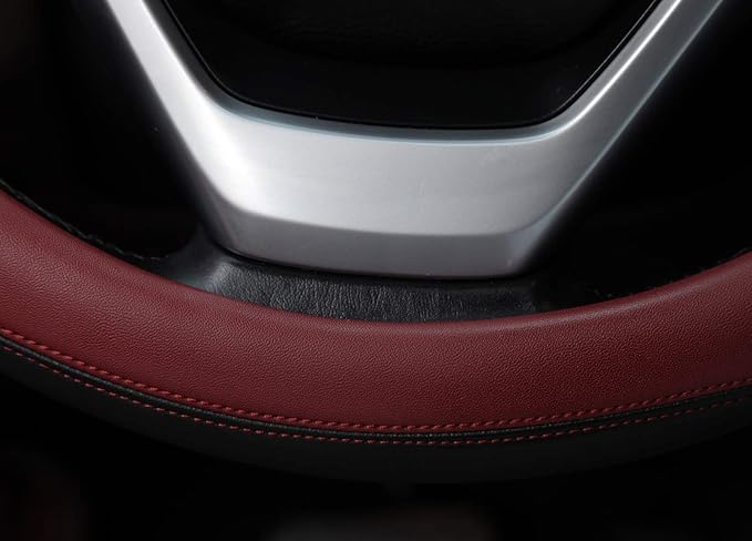 Valleycomfy Microfiber Leather Steering Wheel Cover Large-Size for F150 F250 F350 Ram 4Runner Tacoma Tundra Range Rover Model S X with 15 1/2 inches-16 inches Outer Diameter (Wine Red)