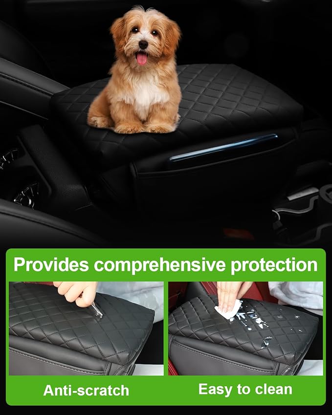 TBHOO for 2024 2025 Jeep Wrangler JL 2018-2023 Center Console Cover for Jeep Gladiator JT 2020-2025 Armrest Cover Jeep Accessories Arm Rest Pad Console Cushion Lid Black Leather with Pockets
