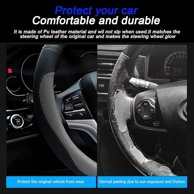 Mandark Car Steering Wheel Cover, Elastic Stretch Breathable Anti-Slip Microfiber Leather Auto Steering Wheel Protector, Soft Vehicle Interior Decor Accessories, Universal for RV, SUV, Truck (Gray)