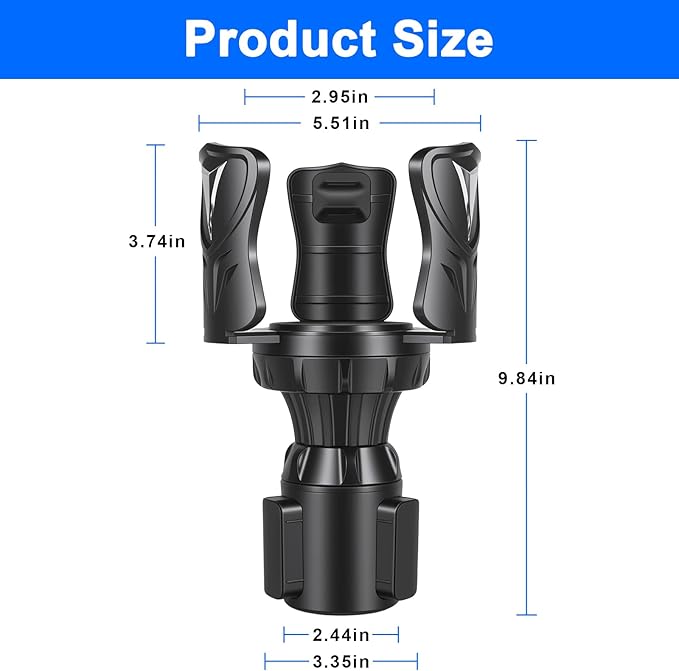 Kincown Car Cup Holder Expander, Large Cup Holder Adapter for Car, Water Bottle Holder Extender, Adjustable Drink Holder for Car Fits Yeti, Hydro Flask 24/32oz, Black