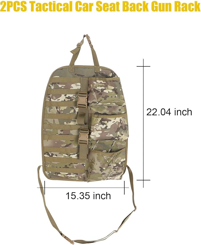 SUNPIE 2 Pcs Seat Back Truck Gun Rack,Automotive Gun Racks with Molle Panel Universal Seatback Storage Pockets Tactical Car Seat Back Organizer for Hunting Accessories Storage,Camouflage
