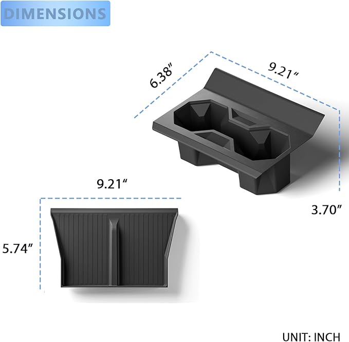 2PCS Center Console Silicone Pad for Wireless Charging Space and Cup Holder Insert, Auto Interior Anti-Slip Protector Pad Accessories Black