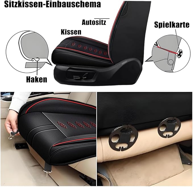 Premium Universal Car Seat Cover, Comfortable Leather Seat Cover for 96% of Models, Waterproof Car Seats Protectors Cushions for 5 Seats(Black+Red)