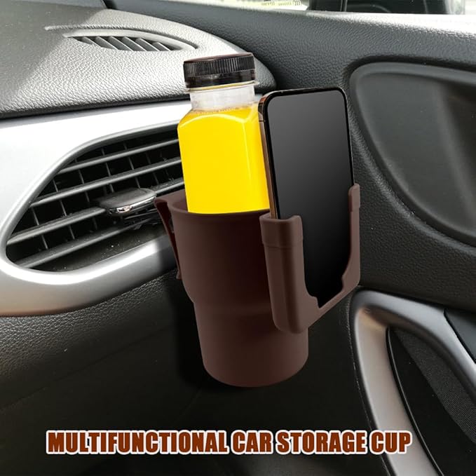 Car Cup Holder Expander, Cup Holder for Car, 2-in-1 Mobile Phone Drink Adapter, Auto Interior Accessories Multifunction Auto Seat Back and Armrest Box Storage Device for Most Vehicles (Brown)