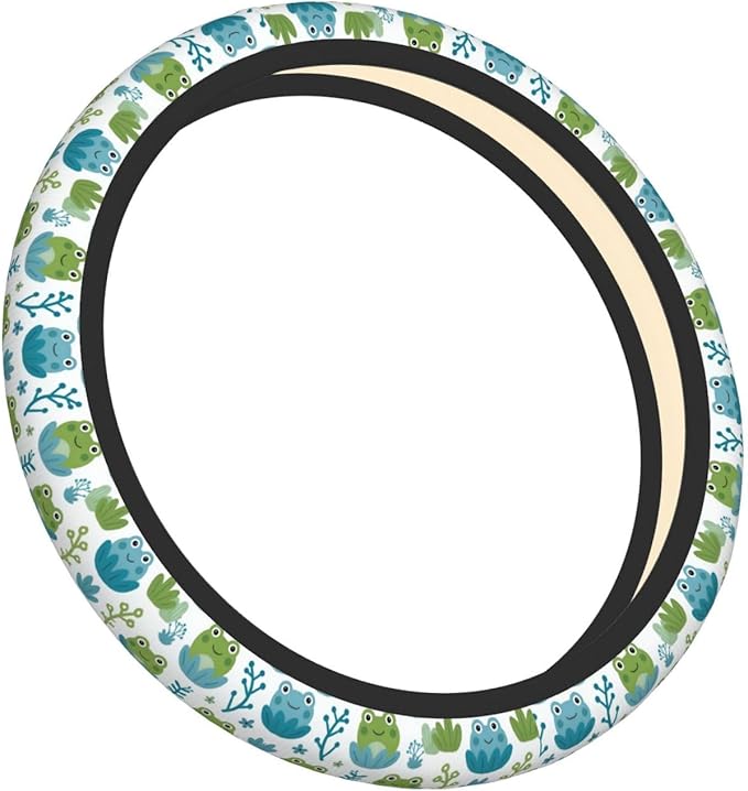 Smile Frogs Pattern Neoprene Steering Wheel Covers Women Men Car Accessories, Universal 15 Inch Fit Auto, Suvs, Truck