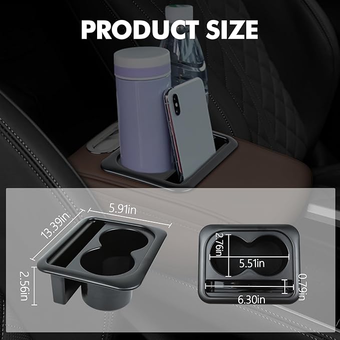 wuyaoyao Car Center Console Cover, 13.39"×8.27"×3.15" Leather Car Armrest Cover with Pocket & Tissue Box & Cup Holder, Multifunctional Auto Armrest Cushion Pad, Universal Car Accessories (Beige)