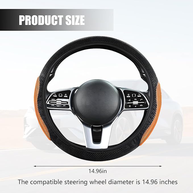 Elastic Stretch Car Steering Wheel Cover, Breathable No Inner Ring Vehicle Steering Wheel Protector, 15 Inch Ice Silk Anti Slip Automotive Accessories, Universal Fit (Black/Coffee)