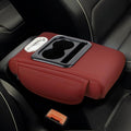 wuyaoyao Car Center Console Cover, 13.39"×8.27"×3.15" Leather Car Armrest Cover with Pocket & Tissue Box & Cup Holder, Multifunctional Auto Armrest Cushion Pad, Universal Car Accessories (Wine Red)