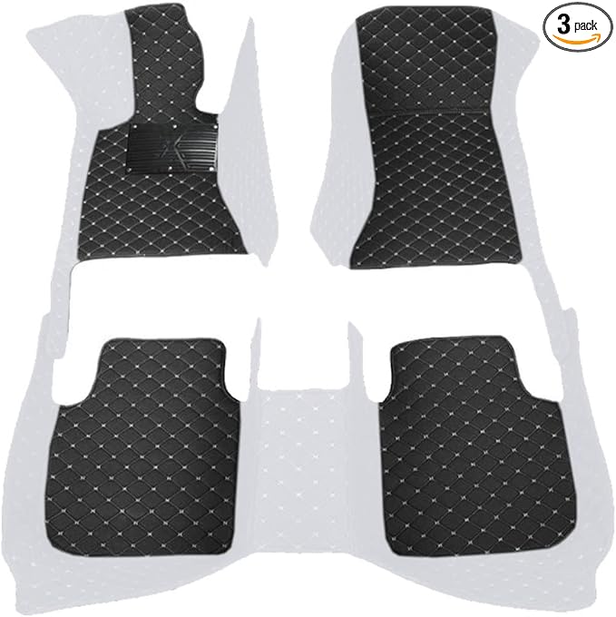 KaiLaiCarCustom Automotive Car Floor Mats for 99.99% Sedan SUV Sports Car Men Women Protection Full Coverage Pads Anti-Slip Leather Floor Lining (White + black beige, C- Diamond double spelling)
