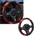 Car Steering Wheel Cover, 15 Inch Leather Breathable Auto Steering Wheel Protector, Comfortable Non-Slip Vehicle Steering Wheel Covers, Universal Interior Car Accessories (Black+Red)