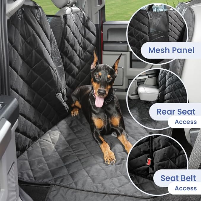4Knines Dog Floor Hammock for Truck & Crew Cab with Fold Up Seats – Back Seat Pet Cover for Dogs – Compatible with Ram and Nissan Full Size Trucks (Driver Side Split, Camo)