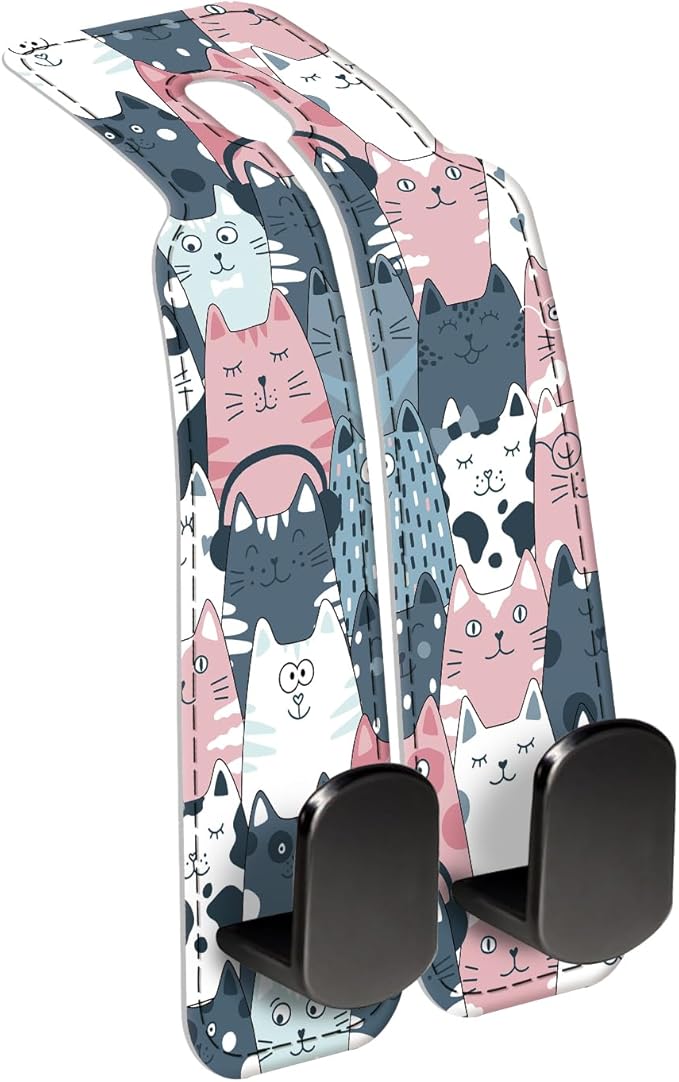 AXBSAKDI Car Seat Back Storage Headrest Hook, Premium Leather Double Metal Hook, Hanger Storage Organizer for Purse Cloth Bag, Car Interior Accessories Cute Funny Cats