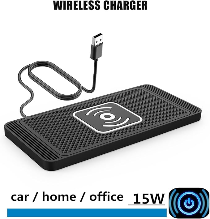 Car Wireless Charger Pad for AAA, 15W Fast Charging Anti-Slip Silicone Wireless Charging Mat for Dashboard & Center Console,USB