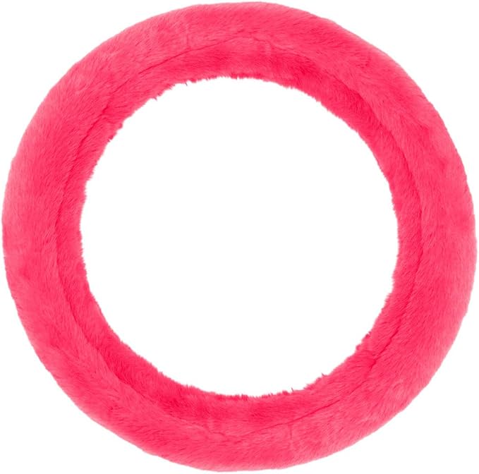 Carbella Faux Fur Steering Wheel Cover for Women – Wool Sheepskin Fluffy Fleece Warm and Cozy Comfort for Hands in Winter, Fits Most Steering Wheel Sizes 14.5 - 15 inch, Hot Pink