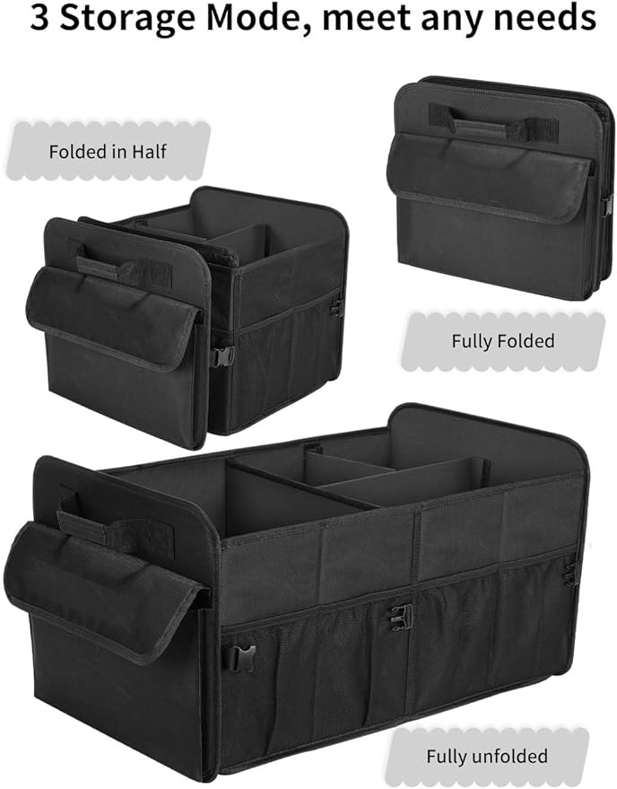 Car Trunk Organizer for SUV, 72L Large Capacity Collapsible Trunk Organizer, Car Organizers and Storage with 4 Pockets, Accessories for Women/Men, Black