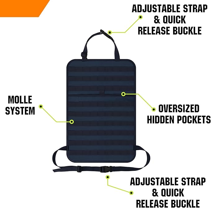 IronSeals 2 Pack Car Seat Back Organizer, Tactical Molle Panel Sag Proof Vehicle Seat Cover Protector Nylon Car Seat Back Hanger Bag Pad