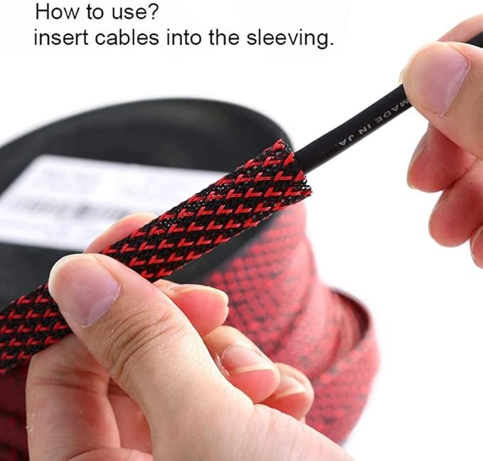 100ft - 3/4 Inch Cable Management Sleeve Protector,Wire Loom PET Expandable Wire Sleeving for Office TV Computer Home Theater Engine Bay Cord Organizer,Protect Cables from Pet Cat Dog Chewing,BlackRed