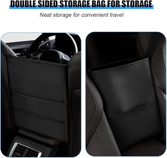 Car Handbag Holder Between Seats, Leather Large Capacity Vehicle Front Seat Purse Organizer Pocket, Automotive Consoles Storage Barrier of Pet Kids, Universal for SUV RV Truck (Black)