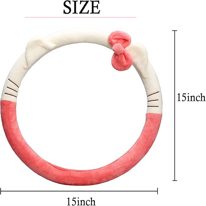 Cute Car Steering Wheel Cover, Universal Fit 15 Inch Soft Comfortable Plush Anti Slip & Odor Free Car Wheel Protector for Women Girls Pink