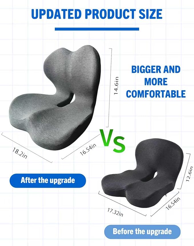 Upgraded Seat Cushion Premium Ergonomic Memory Foam, Lumbar Support Pillow for Office Chair, Memory Foam Car Seat Cushion with L-Shaped Ergonomic Design for Car, Truck, Desk, Chairs, Office Seat