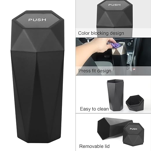 LoyaGour Car Trash Can Bin,Small Garbage Can with Lid,Automotive Cup Holder Mini Cars Trashcan,Portable Cars Door Trash Cans,Car Must Have Accessories Interior Essentials Gadgets Dustbin (1Pcs, Black)