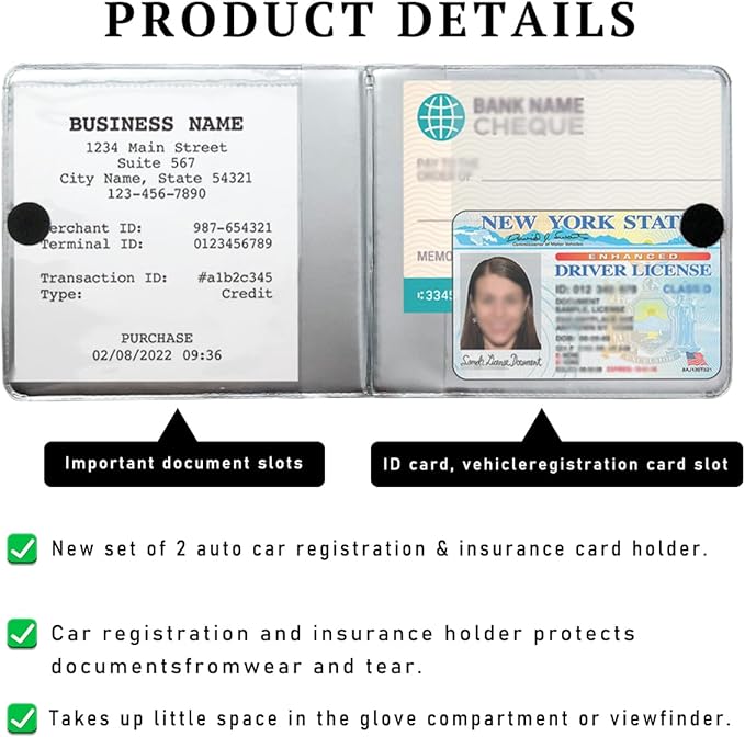 4 PCS Car Registration and Insurance Holder, 10.6''×4.8'' Essential Auto Card Glove Box Organizer with Closure, Vehicle Interior Accessories Perfect for Documents, Cards
