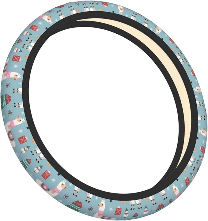 Sassy Llamas Neoprene Steering Wheel Covers Women Men Car Accessories, Universal 15 Inch Fit Auto, Suvs, Truck